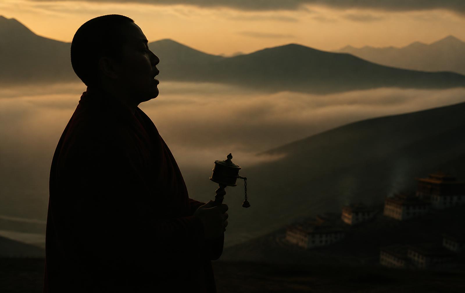 Documentary still: a singer silhouetted against a highland dawn